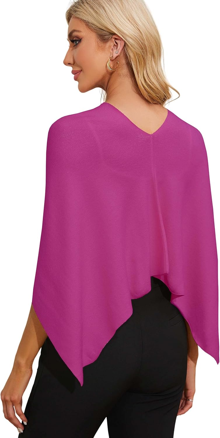 Puli Women Capri Poncho Sweater Slimming Fit Cropped Versatile Shawl Soft Knit Wraps Cowl Neck Short Tops - Image 2